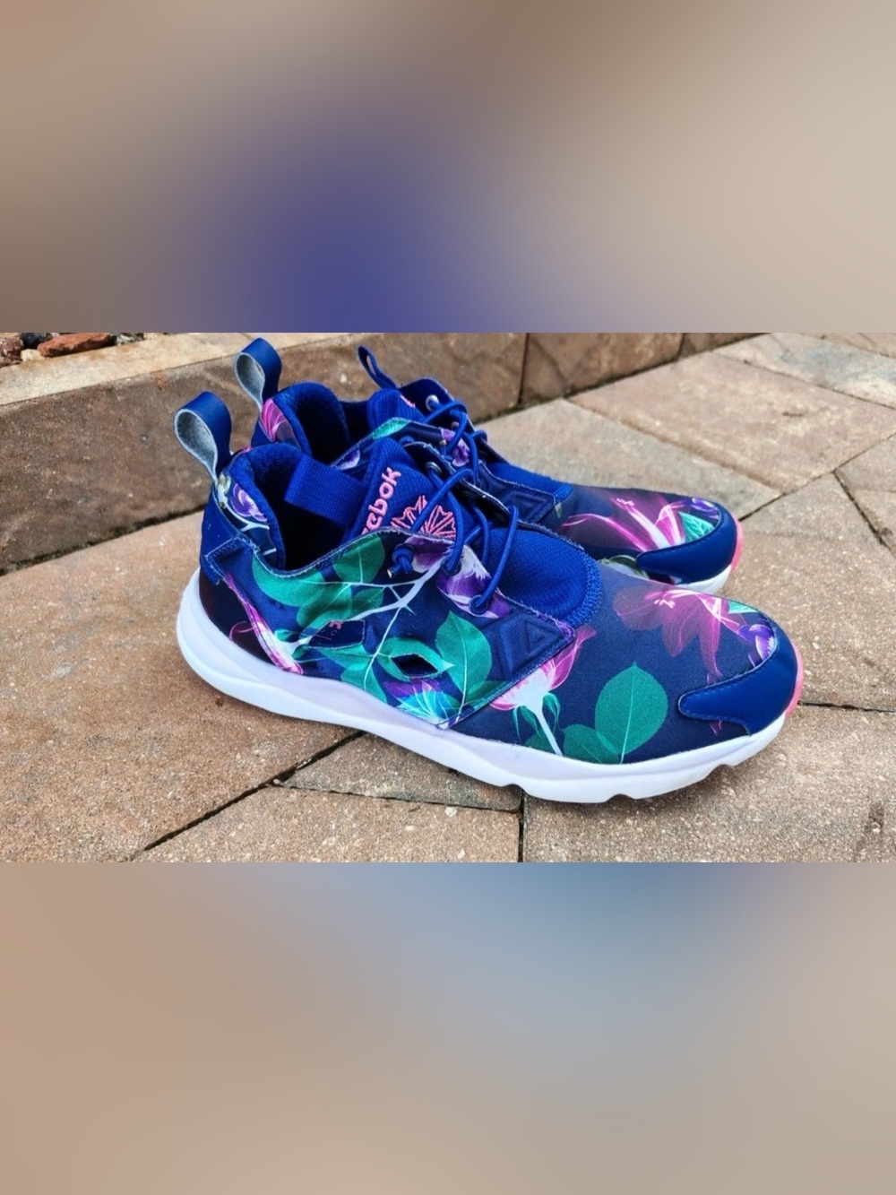 Reebok AQ9837 women's furylite graphic floral/ navy purple sneakers shoes 9.5